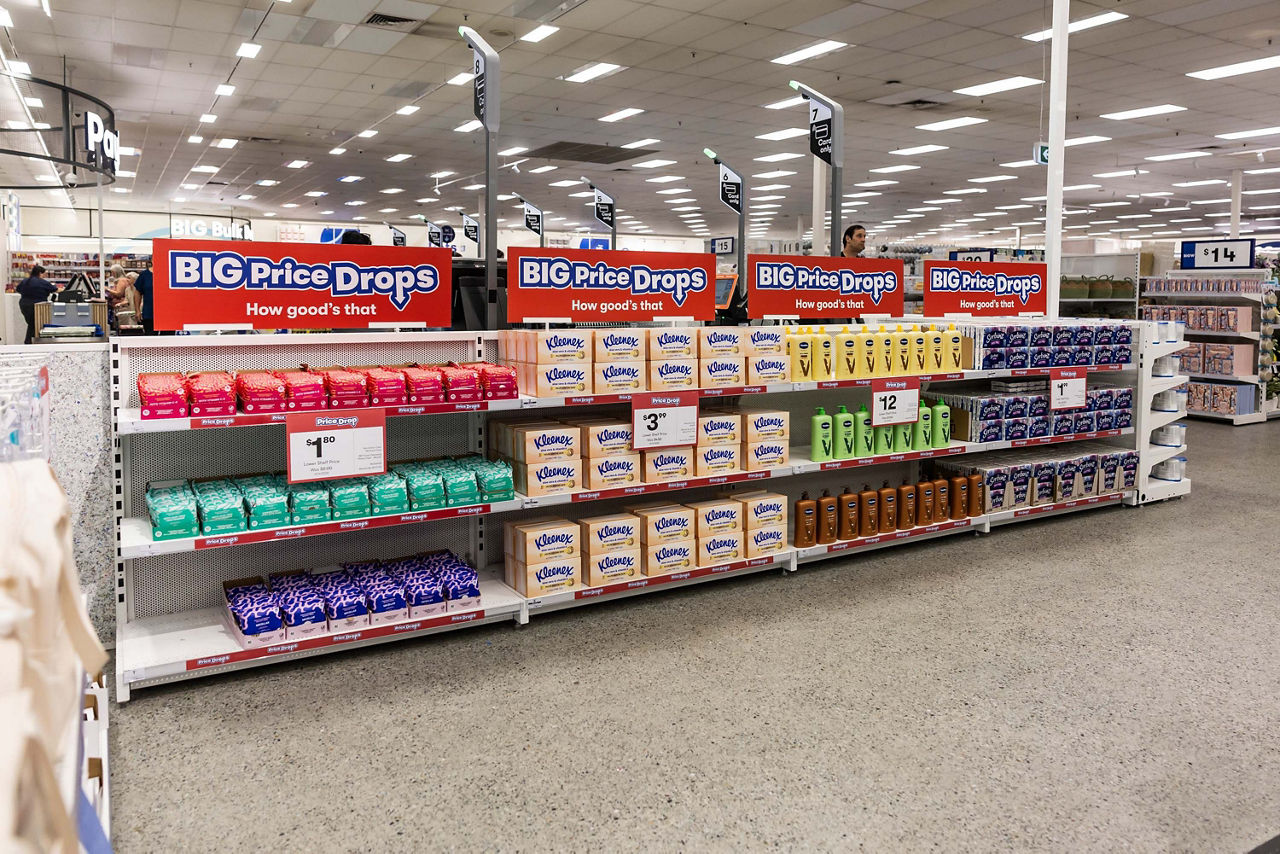 New Price Drop signage on BIG W shelves