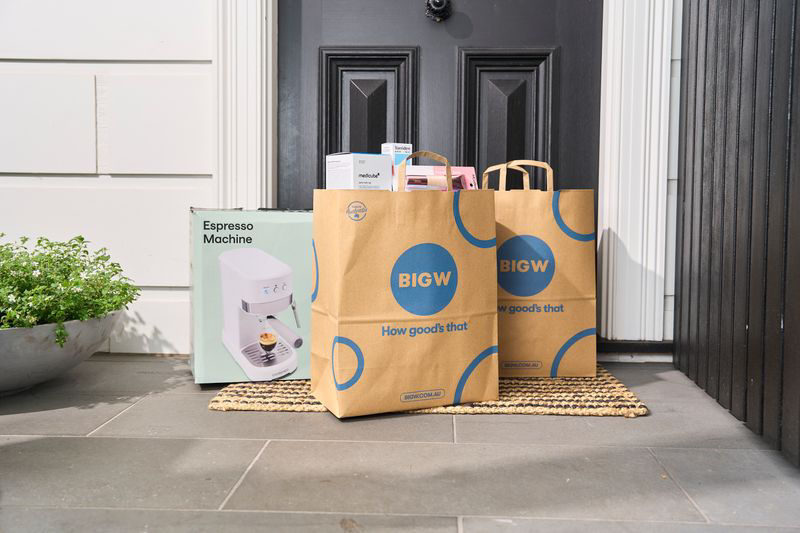 BIG W bags delivered by DoorDash on a doorstep