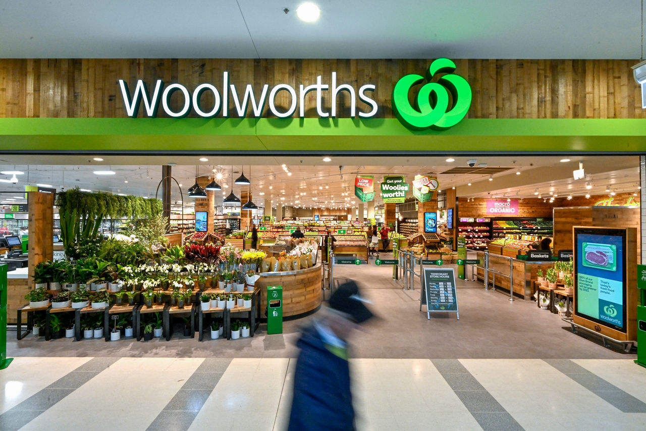 The storefront of Woolworths supermarket