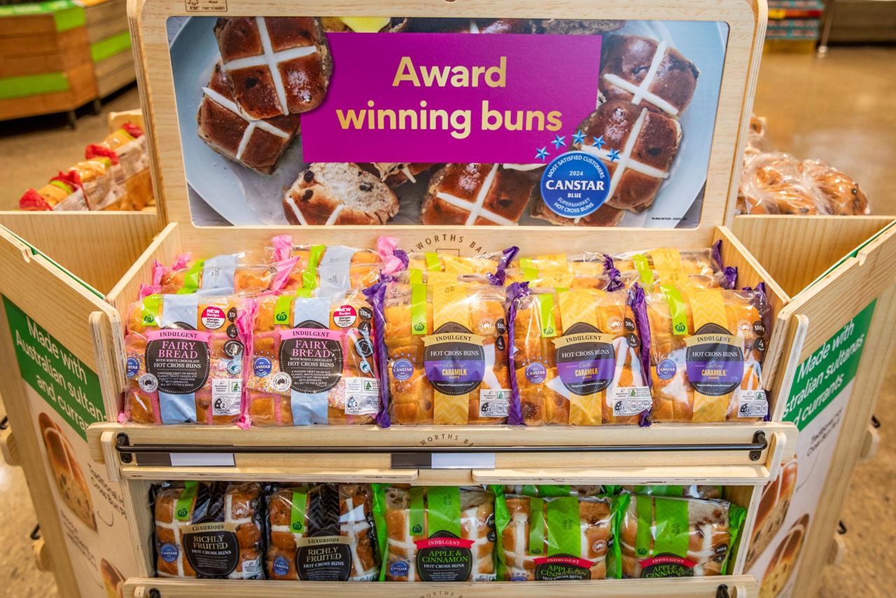 Hot Cross Bun packets are on shelves